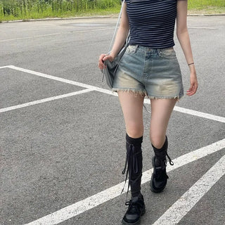 Saha part vintage sand tin denim shorts