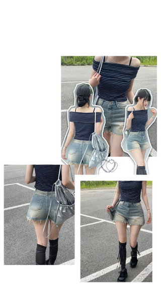 Saha part vintage sand tin denim shorts