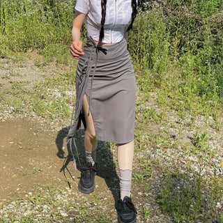 Side slit strap layered binding skirt