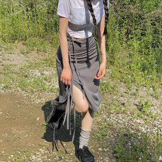 Side slit strap layered binding skirt