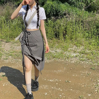 Side slit strap layered binding skirt