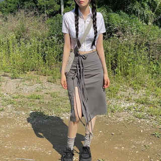 Side slit strap layered binding skirt