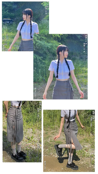 Side slit strap layered binding skirt