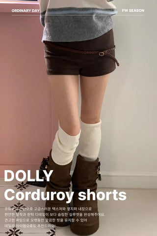 Dolly Corduroy Golden High-Waist Shorts
