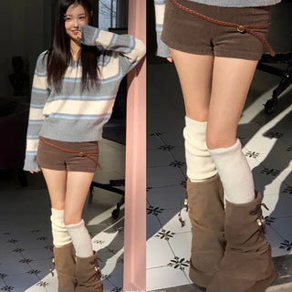Dolly Corduroy Golden High-Waist Shorts