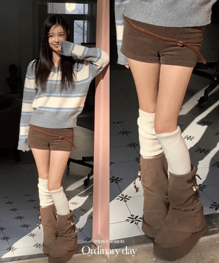 Dolly Corduroy Golden High-Waist Shorts