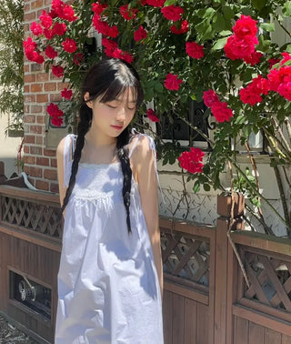 Pure Cotton Vintage Punching Ribbon Long Dress