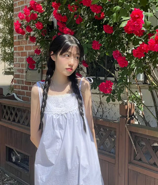 Pure Cotton Vintage Punching Ribbon Long Dress