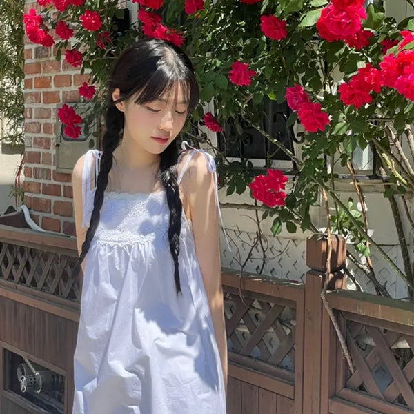 Pure Cotton Vintage Punching Ribbon Long Dress