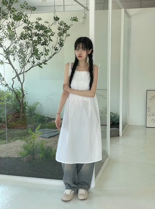 Pure Cotton Vintage Punching Ribbon Long Dress