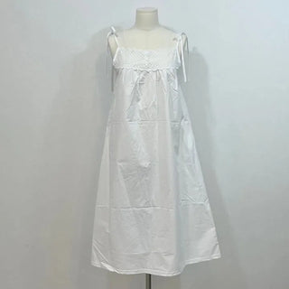 Pure Cotton Vintage Punching Ribbon Long Dress
