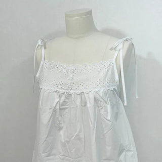 Pure Cotton Vintage Punching Ribbon Long Dress