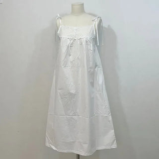 Pure Cotton Vintage Punching Ribbon Long Dress