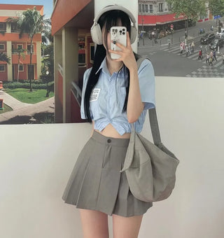 glam waist banding patch pocket crop shirt