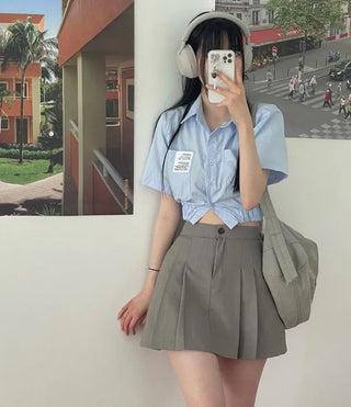 glam waist banding patch pocket crop shirt