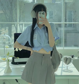glam waist banding patch pocket crop shirt