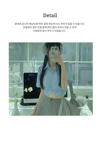 glam waist banding patch pocket crop shirt