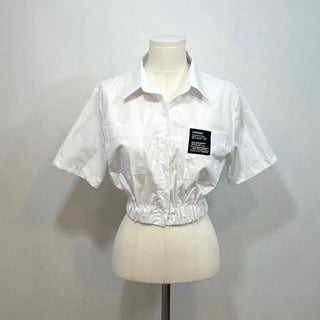 glam waist banding patch pocket crop shirt
