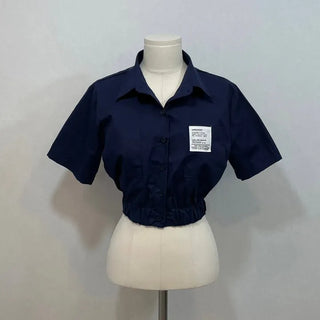 glam waist banding patch pocket crop shirt