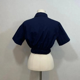 glam waist banding patch pocket crop shirt