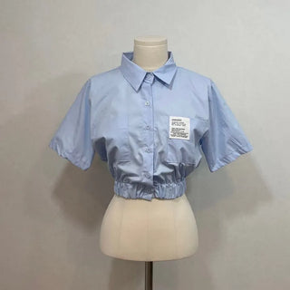 glam waist banding patch pocket crop shirt