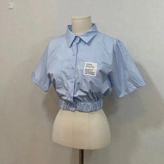 glam waist banding patch pocket crop shirt