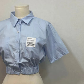 glam waist banding patch pocket crop shirt