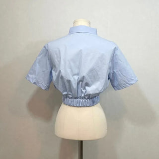glam waist banding patch pocket crop shirt