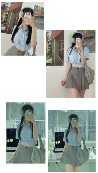 glam waist banding patch pocket crop shirt