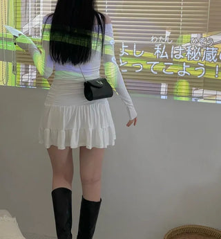 Ruel shirring high-waist frill banding skirt