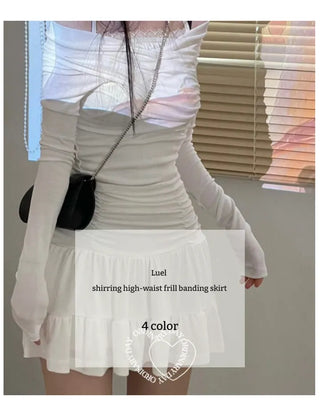 Ruel shirring high-waist frill banding skirt