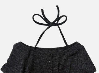 Mono Halter Layered Striped Long Sleeve Knit T-shirt