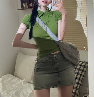 Kio denim washed mini skirt