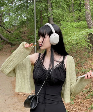 Casey shirring side-slit sleeveless bustier long one-piece dress