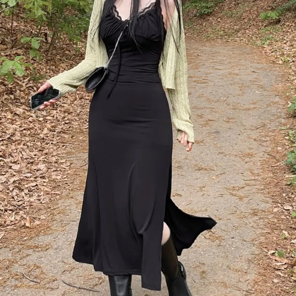 Casey shirring side-slit sleeveless bustier long one-piece dress