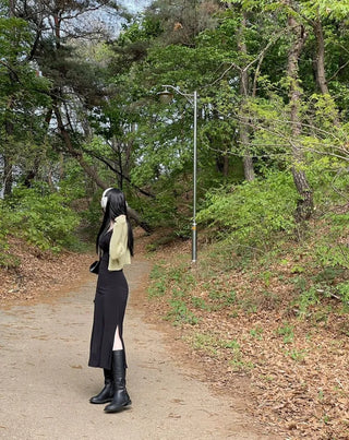 Casey shirring side-slit sleeveless bustier long one-piece dress