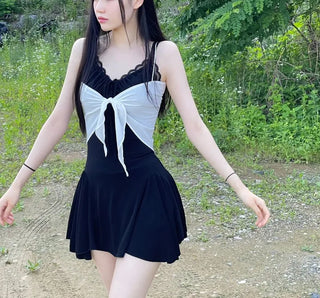 Casey shirring side-slit sleeveless bustier long one-piece dress