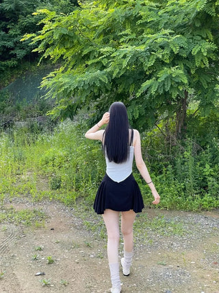 Casey shirring side-slit sleeveless bustier long one-piece dress