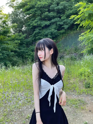 Casey shirring side-slit sleeveless bustier long one-piece dress