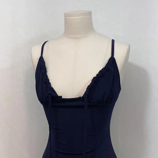 Casey shirring side-slit sleeveless bustier long one-piece dress