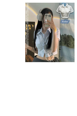 Vivi tight fit collar crop pintuck shirt