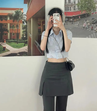Vivi tight fit collar crop pintuck shirt