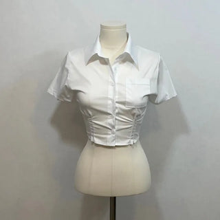 Vivi tight fit collar crop pintuck shirt