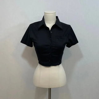 Vivi tight fit collar crop pintuck shirt