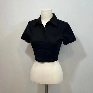 Vivi tight fit collar crop pintuck shirt