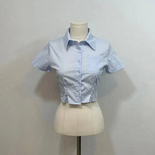 Vivi tight fit collar crop pintuck shirt