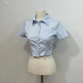 Vivi tight fit collar crop pintuck shirt