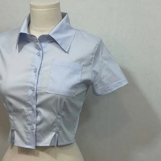 Vivi tight fit collar crop pintuck shirt