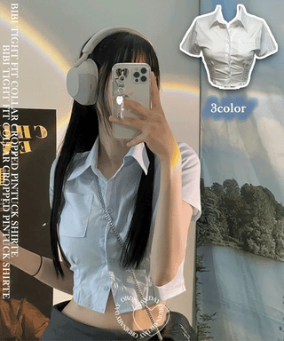 Vivi tight fit collar crop pintuck shirt