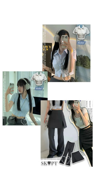 Vivi tight fit collar crop pintuck shirt